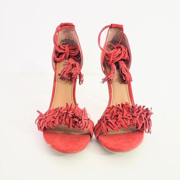 Mossimo Red Fringe Gladiator Heels Size 7 - Picture 5 of 8